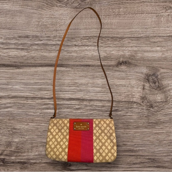 kate spade Handbags - Kate Spade Classic Jacquard Stucco Orange Pink Stripe Crossbody Bag.
